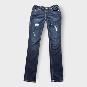 True Religion Stella Skinny Jeans Womens 27 Dark Wash Distressed Low Rise